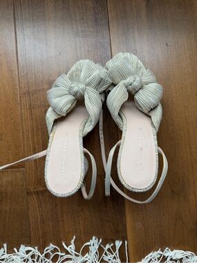 Loeffler Randall Cream Knotted Slingback Sandals with Ankle Ties